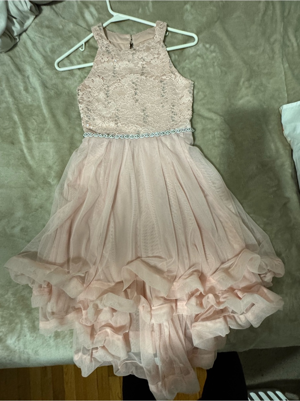 Speechless Light Pink Lace Halter Tulle Dress with Beaded Waist